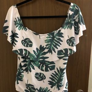 Tropical Leaf Off The Shoulder Swim Suit - XXL